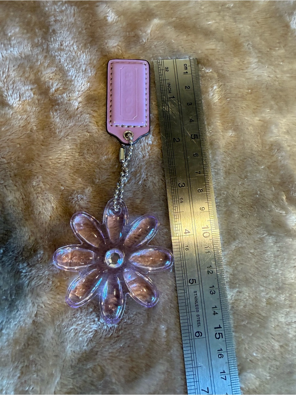 Coach Pink Leather Tag with Lavender Daisy Acrylic Key Charm
